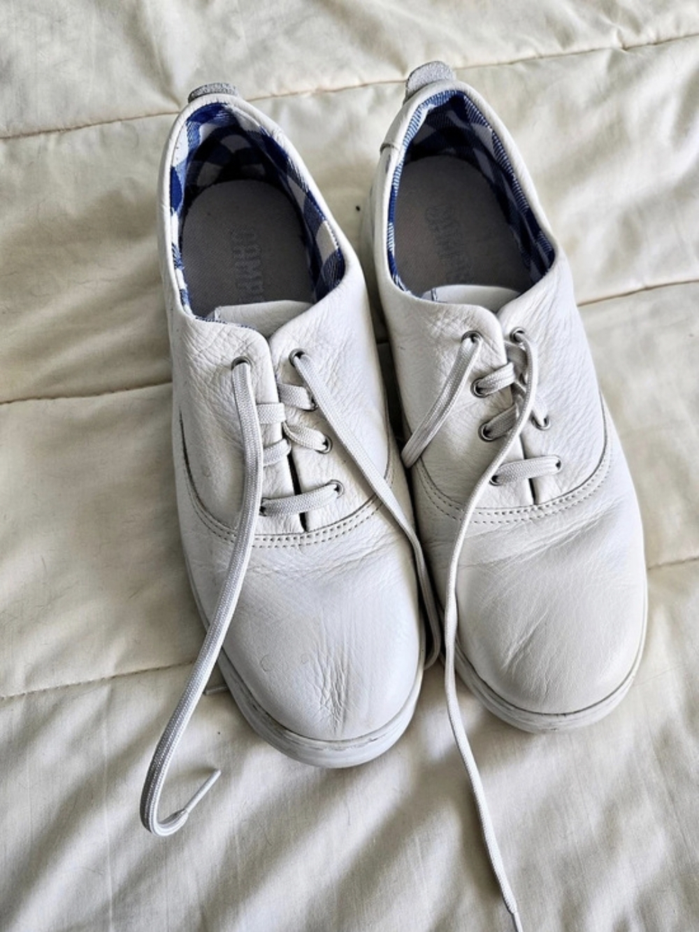 Camper White Plaid-Lined Sneakers